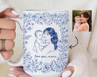 Personalized Photo Engraved Mom Mug, Custom Mama Picture Coffee Cup, First Time Mother's Day Gift, New Mommy Present, Wife Birthday Gift
