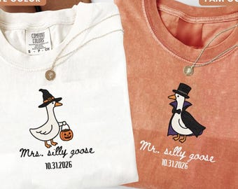 Comfort Colors® Halloween Mr And Mrs Silly Goose Shirt, Spooky Newlywed Matching Couple Tee,  Spooky Couple Shirt, Wedding Gift Anniversary