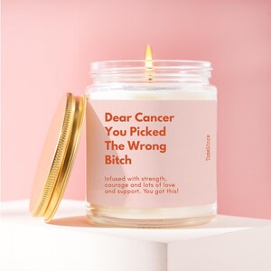 Cancer Survivor Candle Gift, Cancer Picked The Wrong B*tch, Funny Candle, Breast Cancer, Cancer Warrior, Cancer Patient Support Care Gift