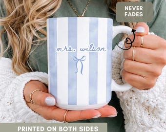 Personalized Mrs. Mug – Engaged Mug, Bride to Be Gift, Stripped Custom Coffee Mug, Bridal Shower Gift, Engagement Gift Mug, Bride Mug