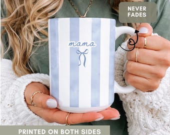 New Mom Mug: Custom Blue Stripe Coffee Cup – First Time Mom Gift, New Parent Gift, Mother's Gift, Future Mom Gift, New Baby Gift for Mom
