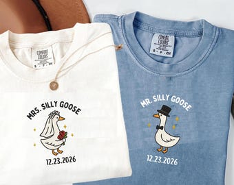 Comfort Colors® Mrs. and Mr. Silly Goose Shirt, Newlyweds Tee, Honeymooning Tshirt, Matching Married Couple Tee, Cute Couple Anniversary Tee