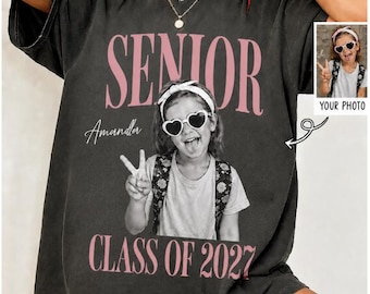 Custom Senior 2027 Photo Shirt: Retro Class of 2027 Senior Apparel, Back To School Shirt, High School Senior Gift