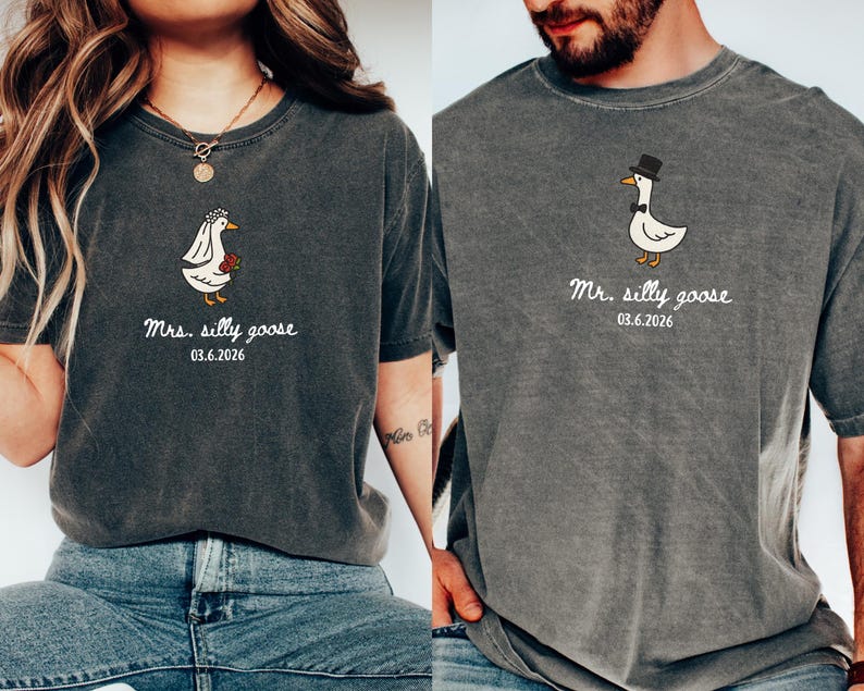Comfort Colors® Mr And Mrs Silly Goose Shirt, Newlywed Matching Couple Tee, Bride And Groom Funny Honeymoon Shirt, Wedding Gift Anniversary 画像 5