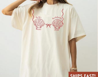 Custom Beach Bachelorette Comfort Colors Shirts, Doodle Bikini Mermaid Bachelorette, Last Toast On The Coast, Seashells and Wedding Bells