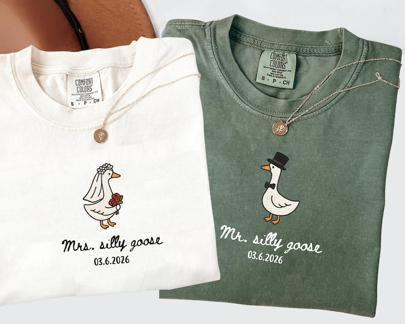 Comfort Colors® Mr And Mrs Silly Goose Shirt, Newlywed Matching Couple Tee, Bride And Groom Funny Honeymoon Shirt, Wedding Gift Anniversary 画像 2