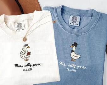 Comfort Colors® Mr And Mrs Silly Goose Shirt, Newlywed Matching Couple Tee, Bride And Groom Funny Honeymoon Shirt, Wedding Gift Anniversary