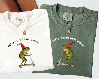 Auntie Uncle Frog Comfort Colors Shirt Off to Commit Aunt Uncle Foolery Shirt Funny Frog Scooter Tee Aunt Uncle Gift Pregnancy Announcement