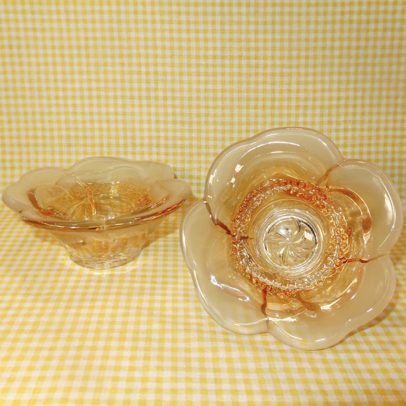 Mikasa Votive Flower Blossom Amber Glass Candle Holders
