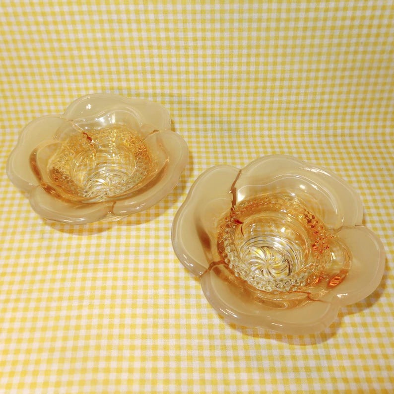 Mikasa Votive Flower Blossom Amber Glass Candle Holders - Thumbnail 2