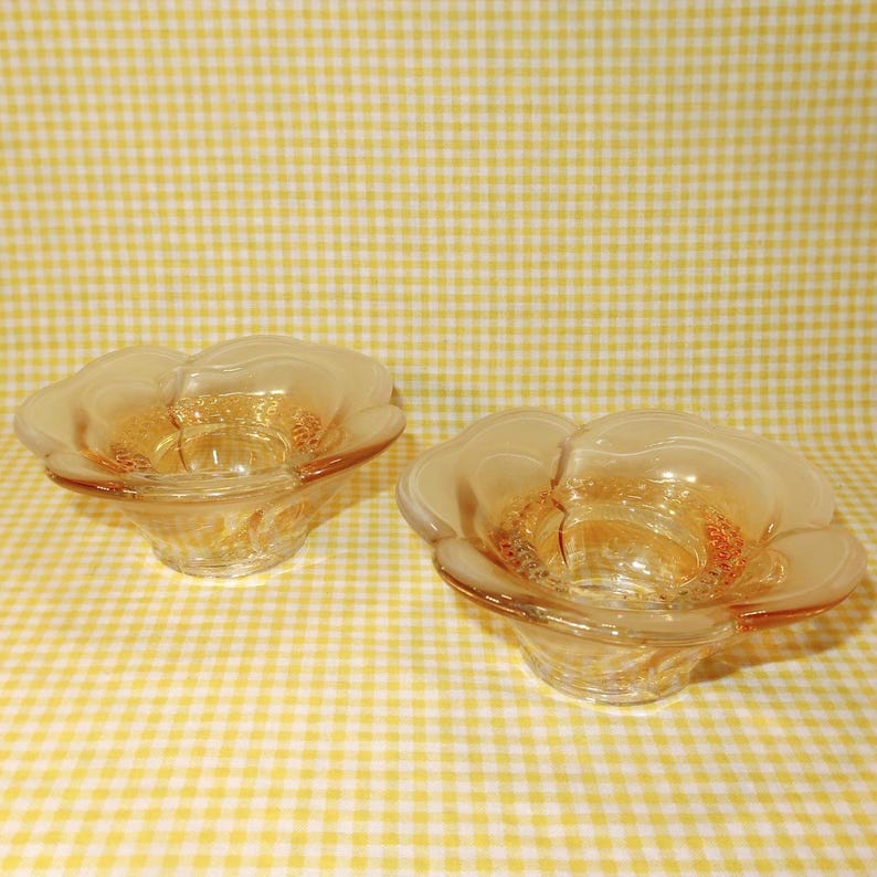 Mikasa Votive Flower Blossom Amber Glass Candle Holders - Thumbnail 3