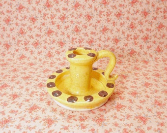 Authentic Vintage Williamsburg Restoration Polka Dot Ceramic Candlestick Holder | Candle | Home Decor | Cozy | Finger Loop | Unique