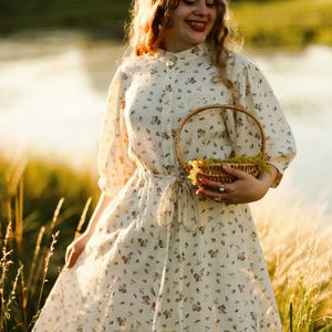 Boho maxi dress, vintage summer dress, cottagecore floral dress, victorian midi dress, fantasy cotton dress