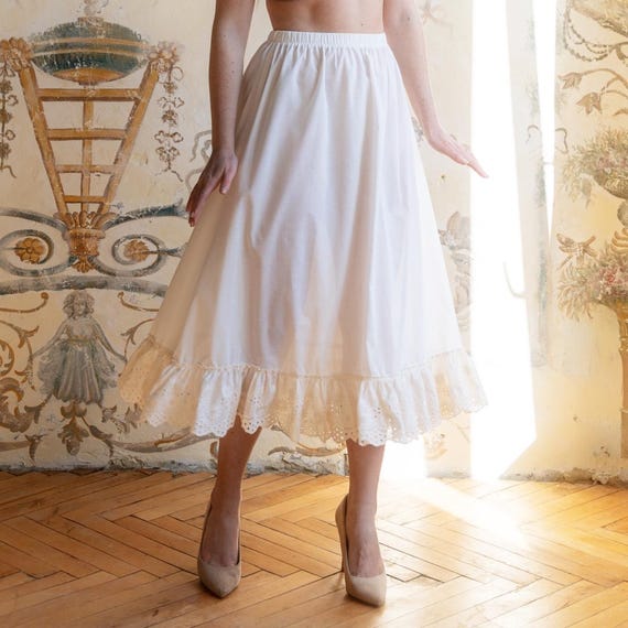 underskirt for midi dress Romantic Cream Cotton Petticoat, Coquette Lace Ruffle Skirt, Cottagecore Midi Underskirt, Vintage Inspired Fairycore Skirt