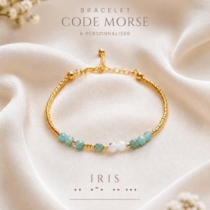 Bracelet code morse personnalisé en perles naturelles, prénom secret, bijou personnalisé message secret, cadeau femme, bijou minimaliste fin