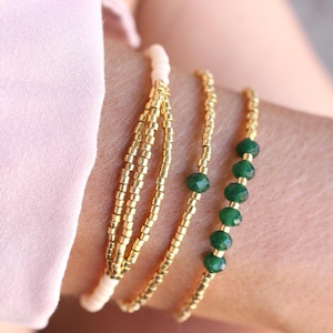 Stackable Gold Bracelets, Tarnish Proof Bracelet, Gemstone Bead Bracelet in Chalcedony Stone, Premium and Durable Jewerly