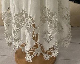 Antique Petticoat, 1900-1920, Europe. White chintz. Decorated along the edge with thin crochet inserts. In a good condition.