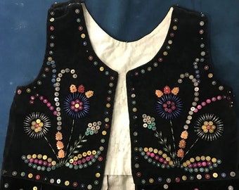 Antique Embroidered Waistcoat, 1900-1920, Poland. Very beautiful! Will brighten up any costume. Black velvet, cotton lining.