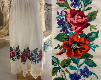 Antique Women's Petticoat, circa 1900 -1940, Ukraine. NEW! With very beautiful embroidery with bright threads. Drawing “red roses"...