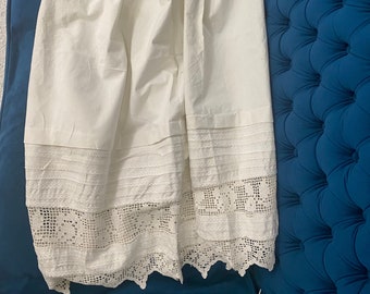 Antique Simple Peasant Petticoat. Approximately 1900-1930, Europe. Fabric - thick white cotton. Two rows of hand knitted lace.