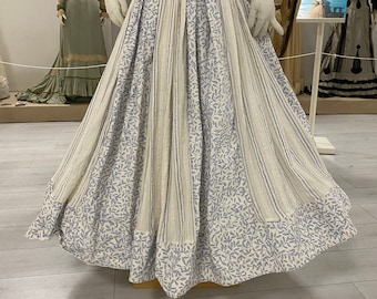 Antiker Sommer-Petticoat, 1860-1950 (genaues Datum unklar), Europa Chintz und gestreifte Gaze. Eventuell Bauernschmuck, schlicht, niedriger.