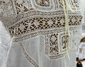 antique nightgown 1900. Europe. white cambric fabric. lots of embroidery on the chest. no straps (need to be sewn on and a piece is missing
