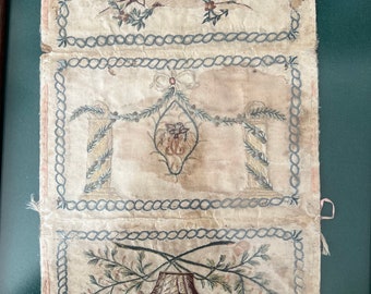 Very rare, antique museum item, envelope for love letters, 1770-1800. France. embroidery. running gathering means “fidelity” silk embroidery