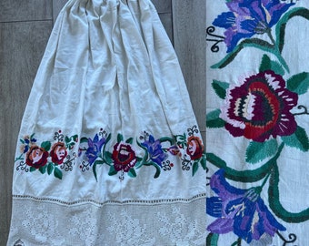 antique petticoat. 1900-1920. Ukraine beautiful embroidery “purple irises” beautiful hand embroidery. the drawing is 20 cm high. On the bott