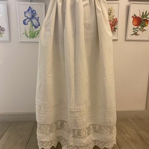 Antique Simple Peasant Petticoat. Approximately 1900-1930, Europe. Fabric thick white cotton. Two rows of hand knitted lace. image 2