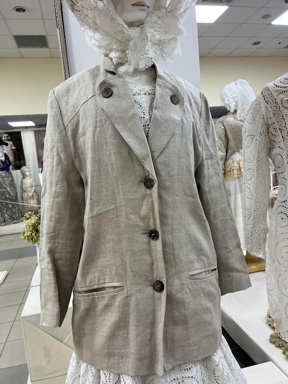 ジャケット・アウター ANTIQUE DUSTY DYE LINEN OVER JACKET Vintage. 1940-950. Linen Jacket With Lining. Natural Linen