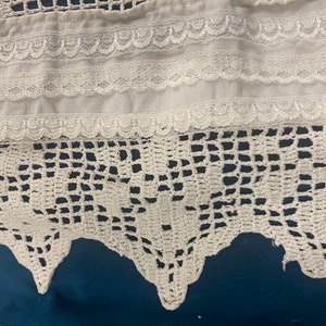 Antique Simple Peasant Petticoat. Approximately 1900-1930, Europe. Fabric thick white cotton. Two rows of hand knitted lace. image 4