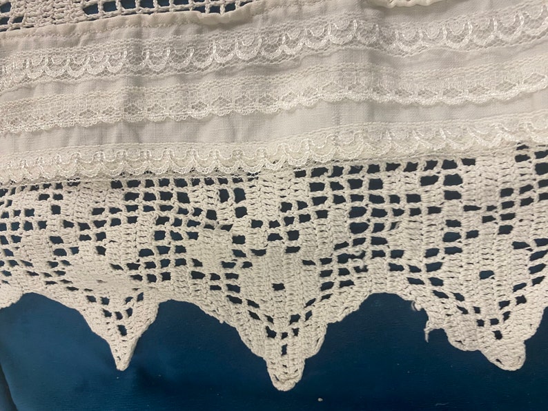 Antique Simple Peasant Petticoat. Approximately 1900-1930, Europe. Fabric thick white cotton. Two rows of hand knitted lace. image 4