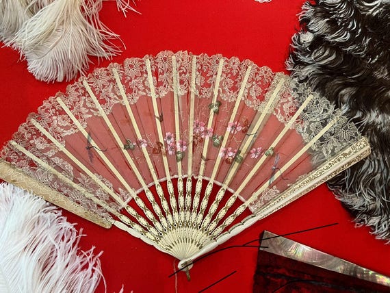 フランス アンティーク 手書き絵つき 扇子 1900年 【公式通販】