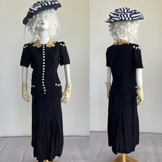 Cute Vintage Women's Piece Skirt and Button up Top Set