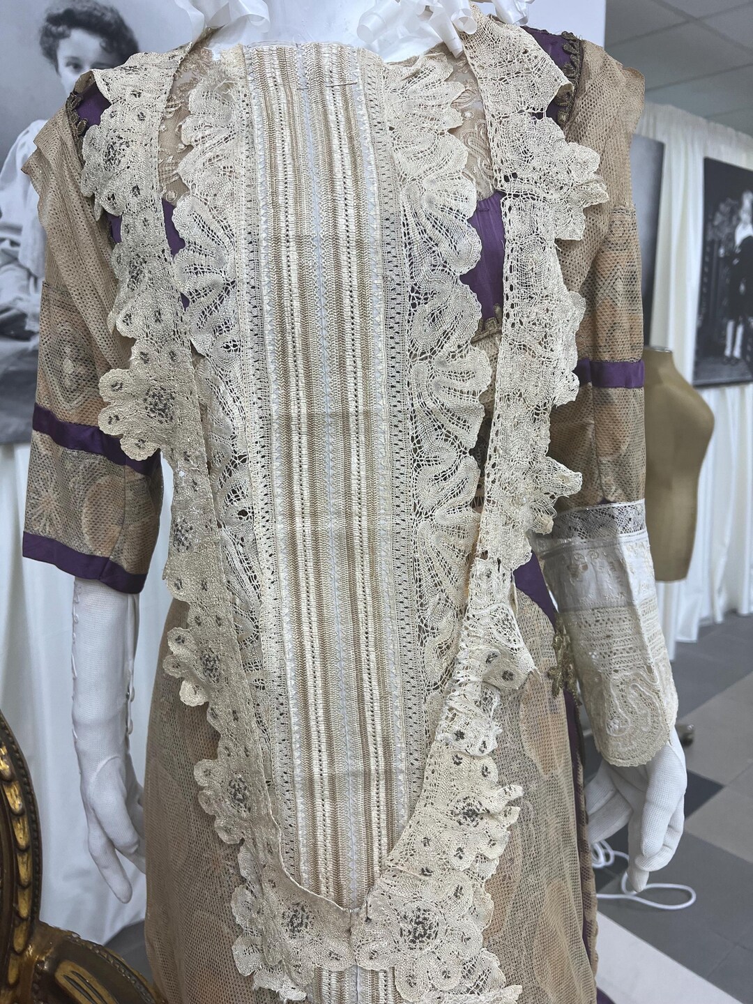 Rare Antique Tulle Dress -Filet Lace – Early 1900s – ED40 main image 1