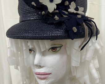 Exquisite Christine A Moore Handmade Two Tone Straw Cloche  display picture 2