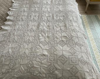 antique tablecloth 1940-1950. handmade. knitted from white threads - cotton. size width 1 meter length 2 meters. in very good condition, str