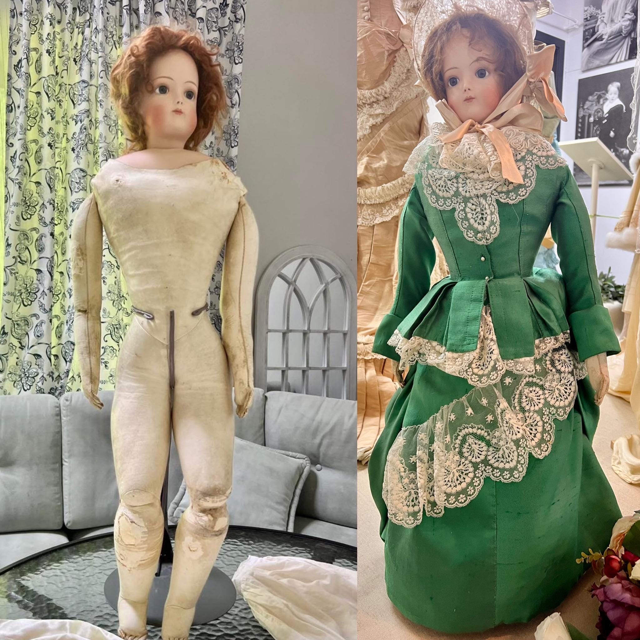 緑色のドレスと帽子の人形 1900 fashion children - Etsy 日本