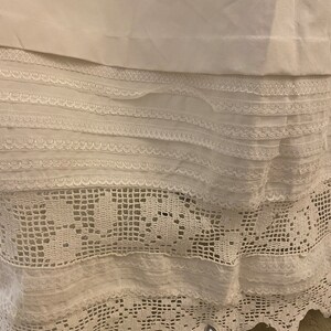 Antique Simple Peasant Petticoat. Approximately 1900-1930, Europe. Fabric thick white cotton. Two rows of hand knitted lace. image 7