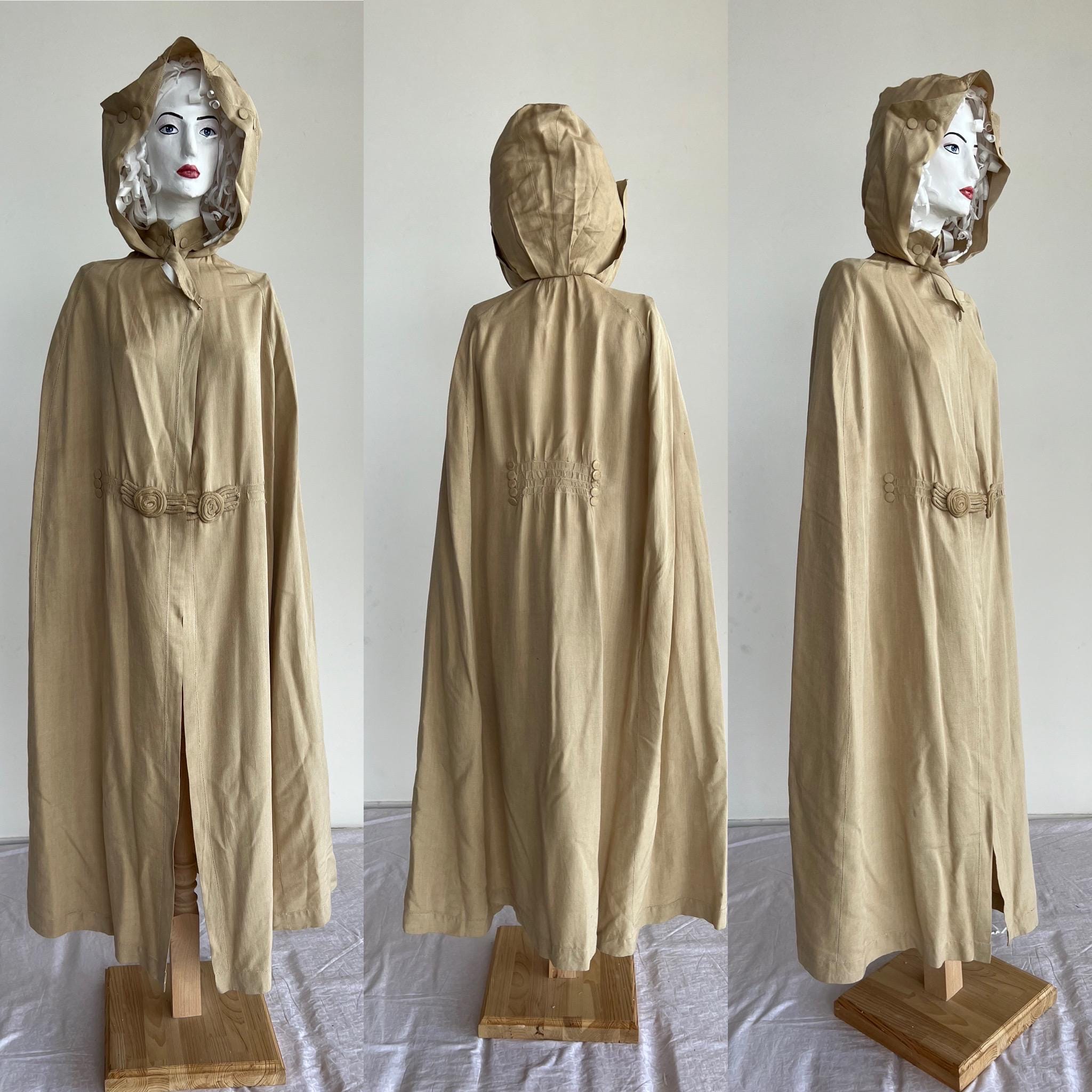 1910. France. Antique Cape. Fabric Natural Linen. Protection in  