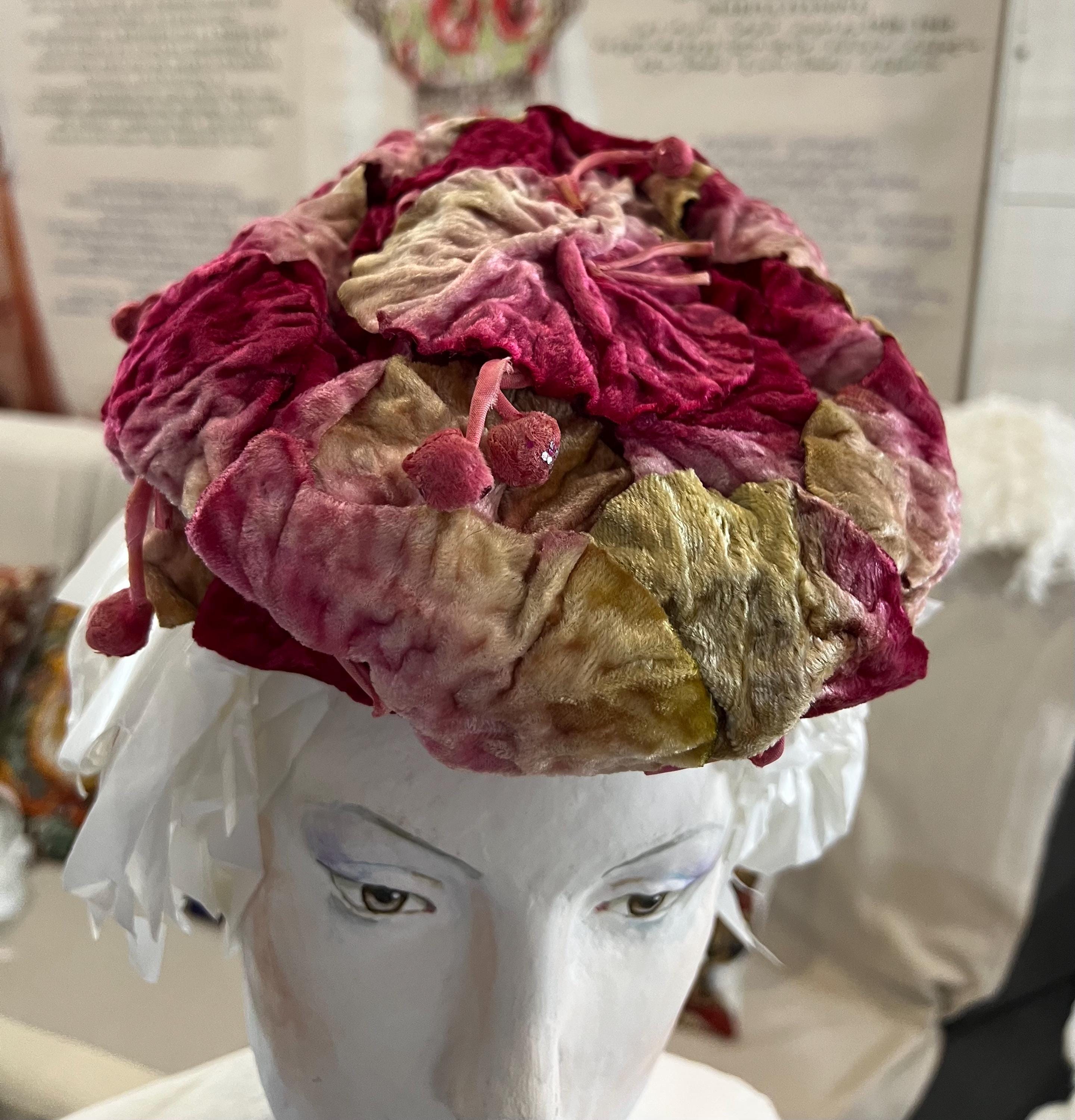 Red Floral & Green Lace Straw Hat- Church, Derby Hat, Vintage. Mr. Kurt Original Mr Kurt Hat - Etsy main image 2