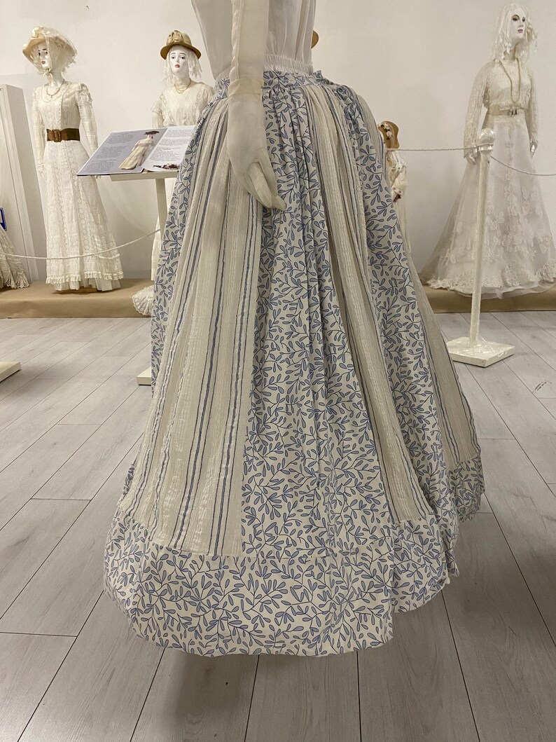 Antique Summer Petticoat, 1860-1950 exact date unclear, Europe. Chintz and striped gauze. Possibly peasant, simple, lower. image 3