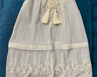 Antique Children's Dress, 1900-1920, Europe. For a 1-2 year old girl or a doll. White tulle with factory embroidered white to white.