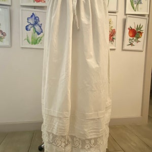 Antique Simple Peasant Petticoat. Approximately 1900-1930, Europe. Fabric thick white cotton. Two rows of hand knitted lace. image 3