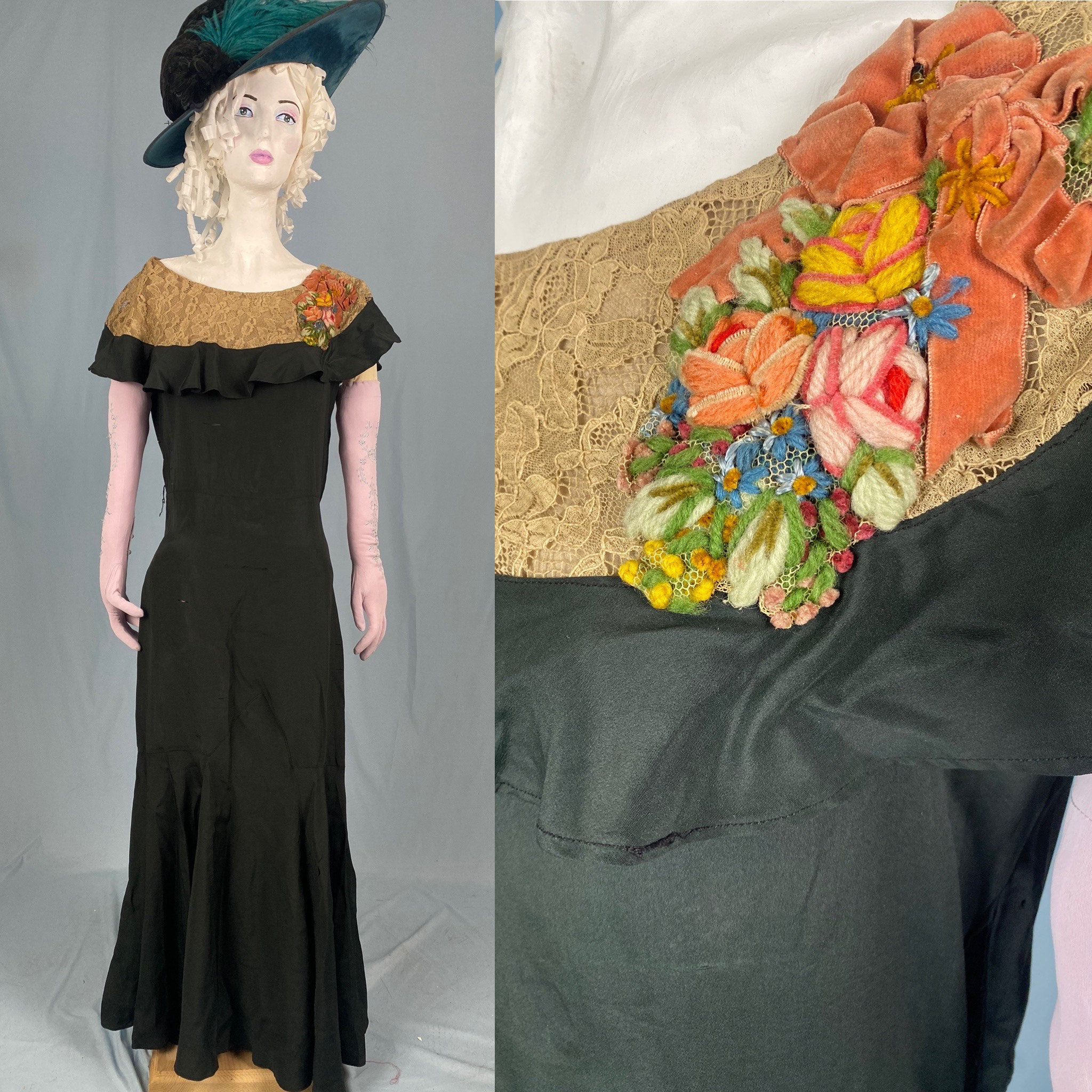 Antique Dress, 1925. the Fabric is Black Crepe De Chine, a Antique Dress, 1925. the Fabric is Black Crepe De Chine, a