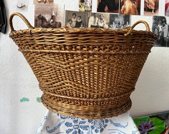 antique laundry basket. 1900. natural vine. decorative thin beautiful weaving. large size height 25 cm diameter 50 cm. Nowadays it’s rare th