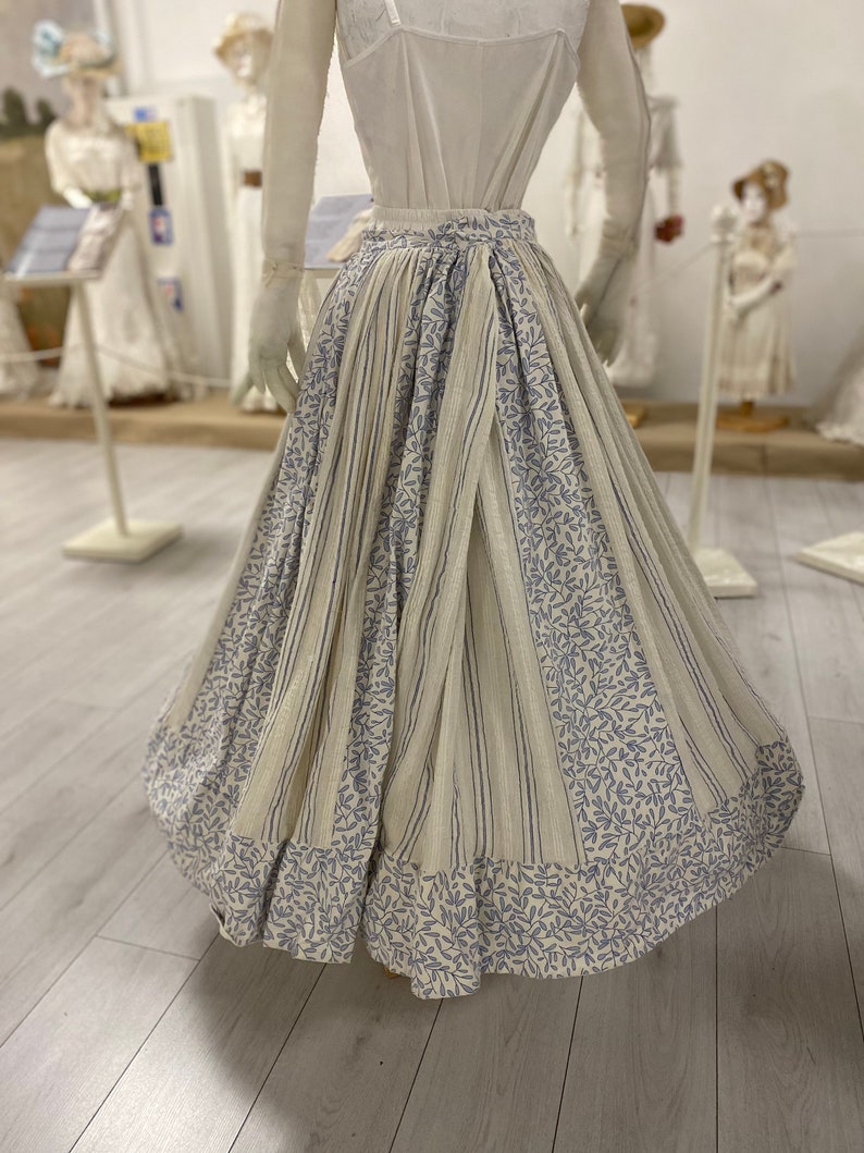 Antique Summer Petticoat, 1860-1950 exact date unclear, Europe. Chintz and striped gauze. Possibly peasant, simple, lower. image 2