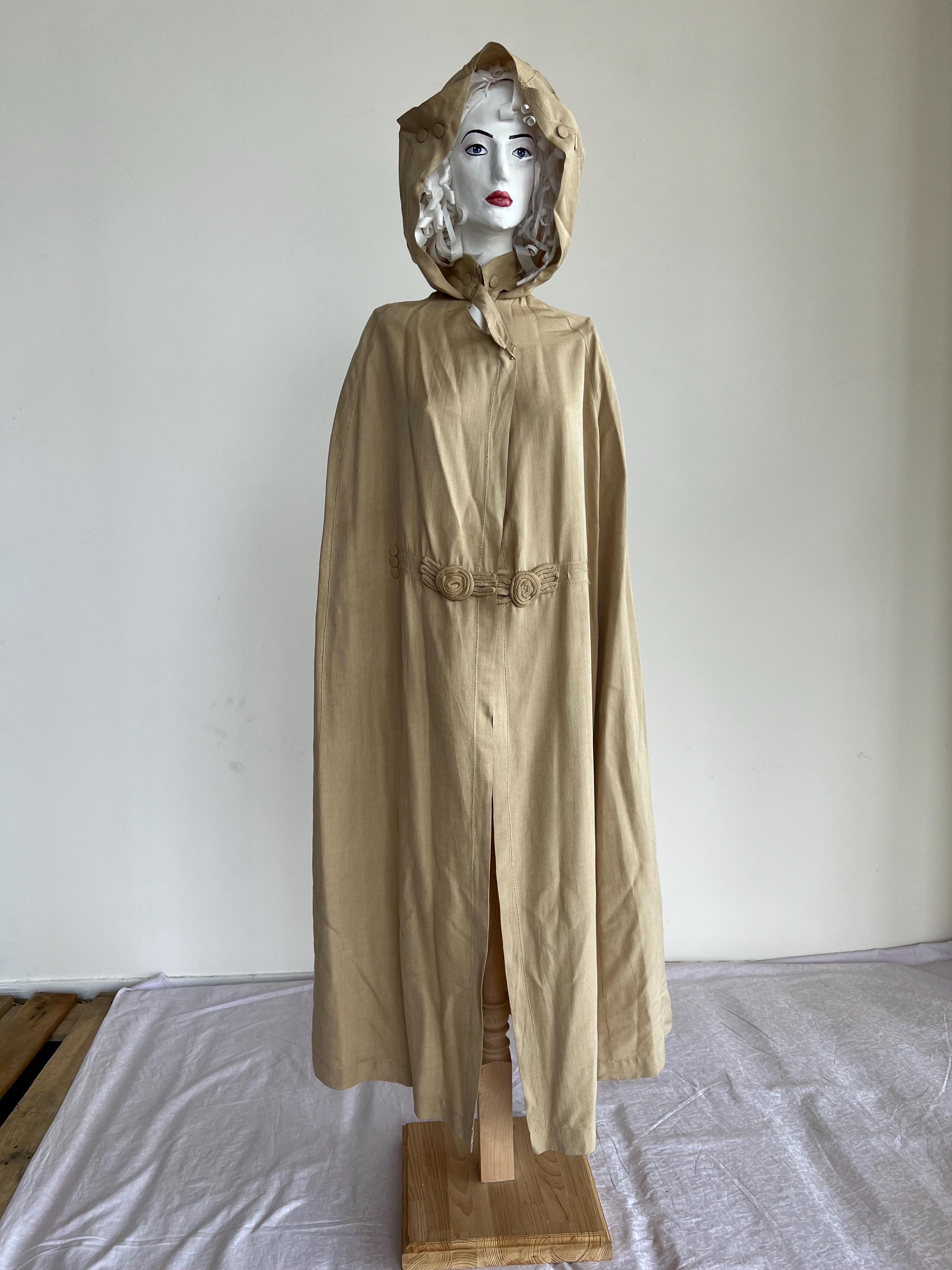 1910. France. Antique Cape. Fabric Natural Linen. Protection in  