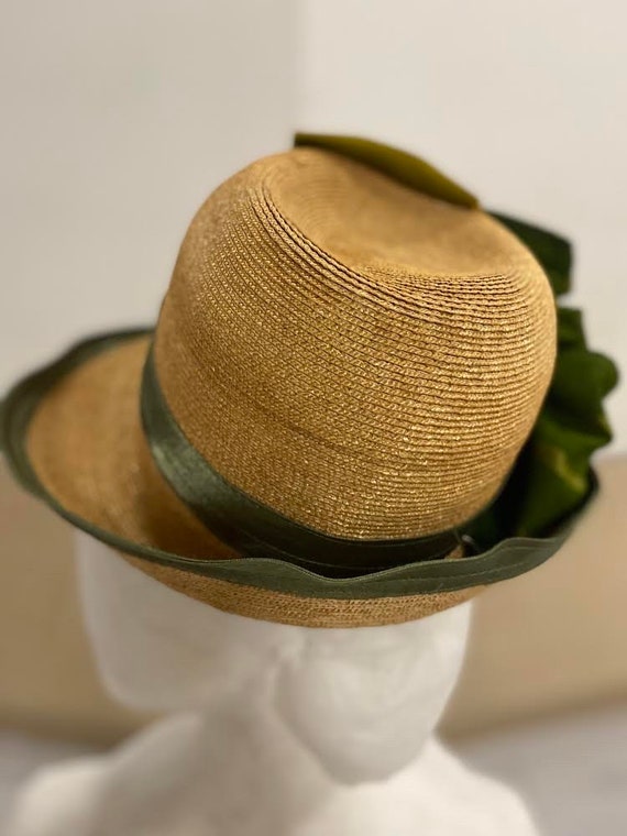 Antique hat circa 1940. Natural straw of rye colo… - image 4