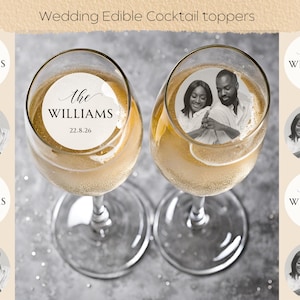 Cocktail-Topper, Hochzeit, Oblatenpapier, Verlobungsfeier, Babyparty, personalisierte Bilder, Champagner-Namen und Foto, stilvoll modern, procecco